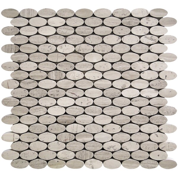 Apollo Tile Ashen Grey Oval 4.51 sq.ft 11.2"x11.6" Marble Mosaic Tile APLSV99OV1EC42 - main